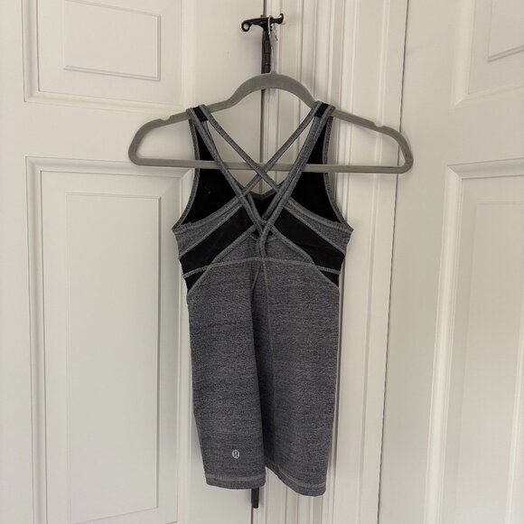 Lululemon Grey and Black Workout top with Crossed back and Panelling - Picture 2 of 3